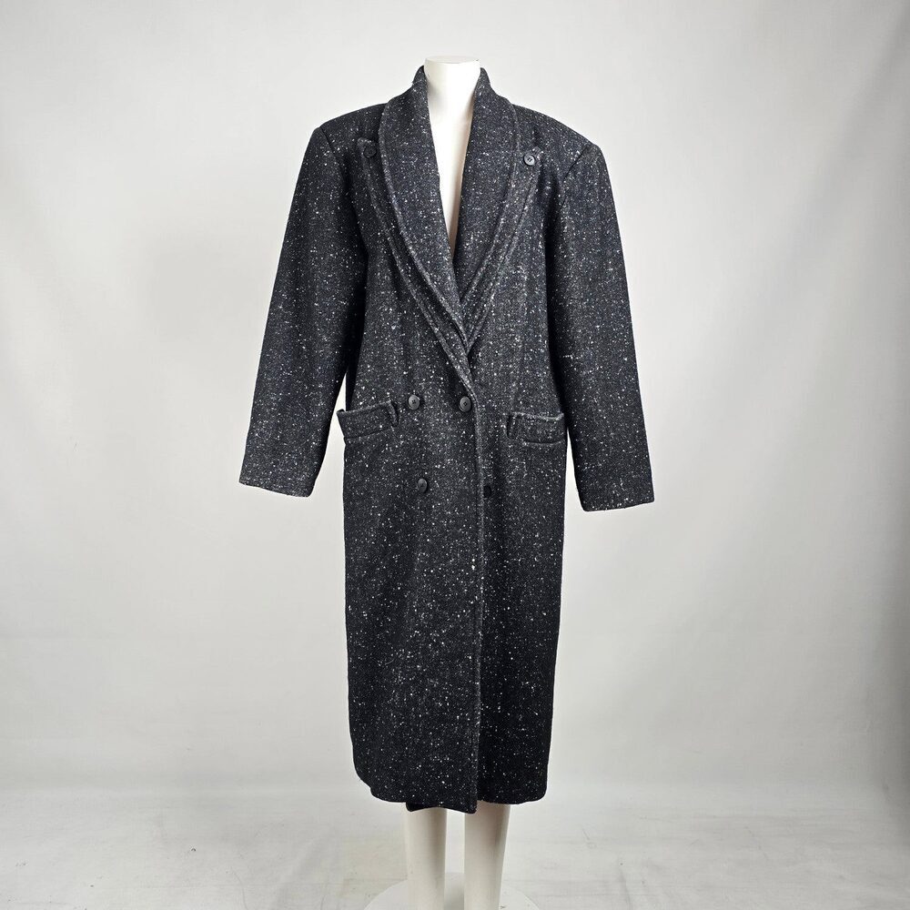 Vintage 80s Jonathan Christopher Black Speckled Wool Coat Size M